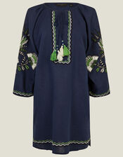 Fan Embroidered Beach Dress, Blue (NAVY), large