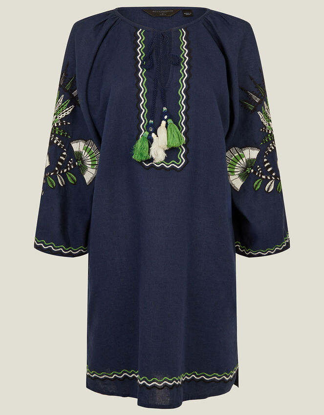 Fan Embroidered Beach Dress, Blue (NAVY), large