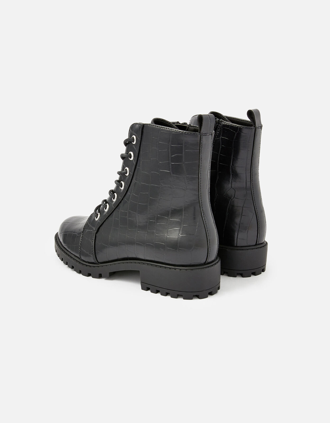 Croc Print Lace Up Chunky Boots Black
