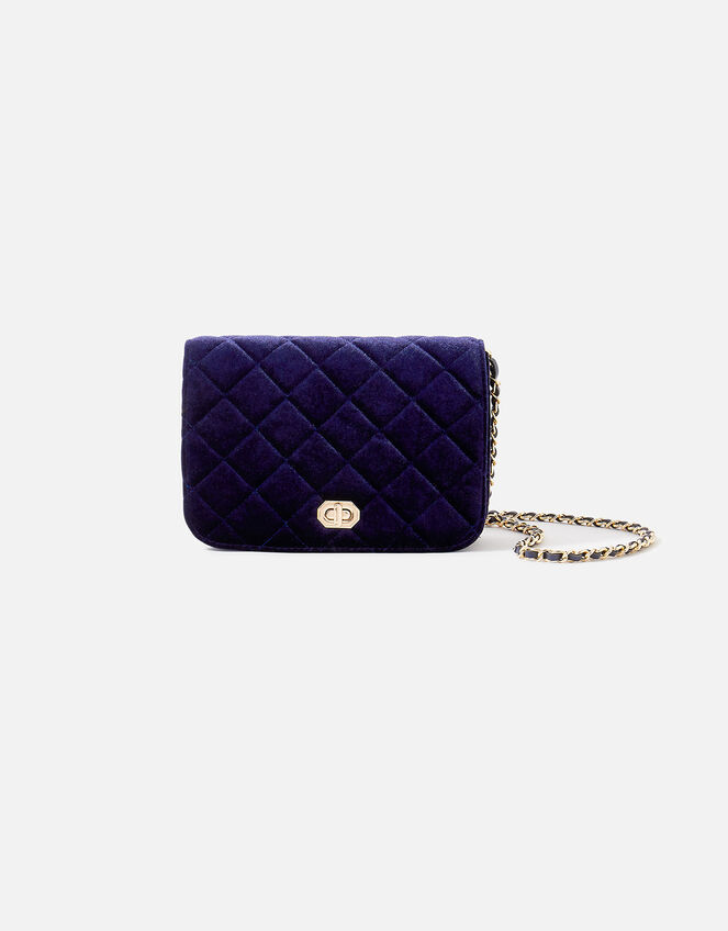 Quilted Velvet Cross-Body Bag, Blue (NAVY), large