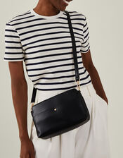 Faux Leather Small Cross-Body Bag, Black (BLACK), large