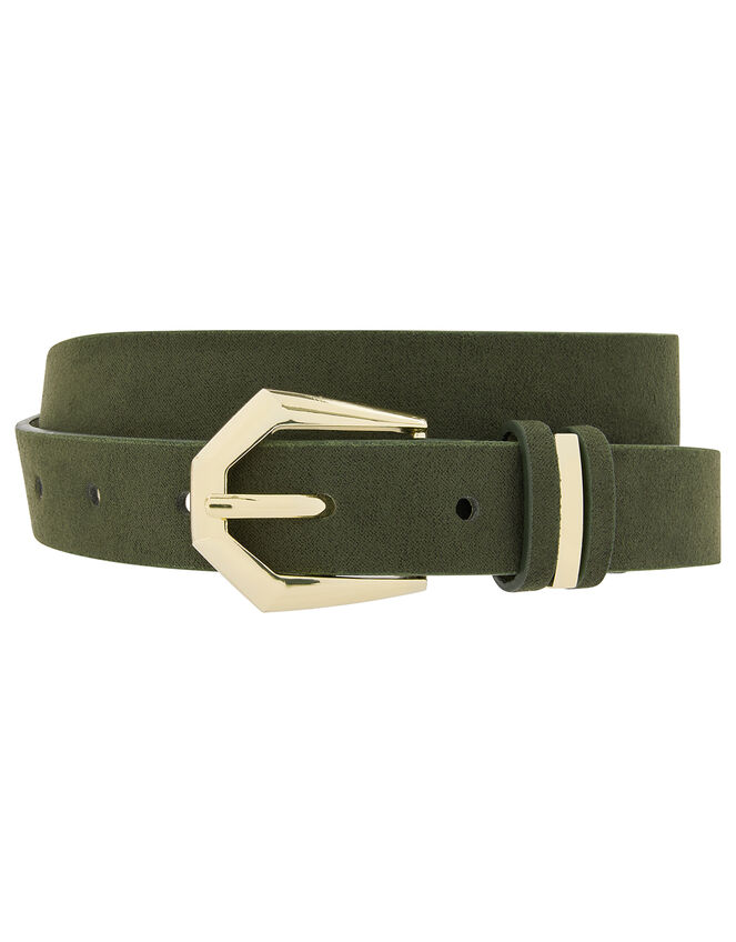 Slim Gold Buckle Belt, Green (KHAKI), large