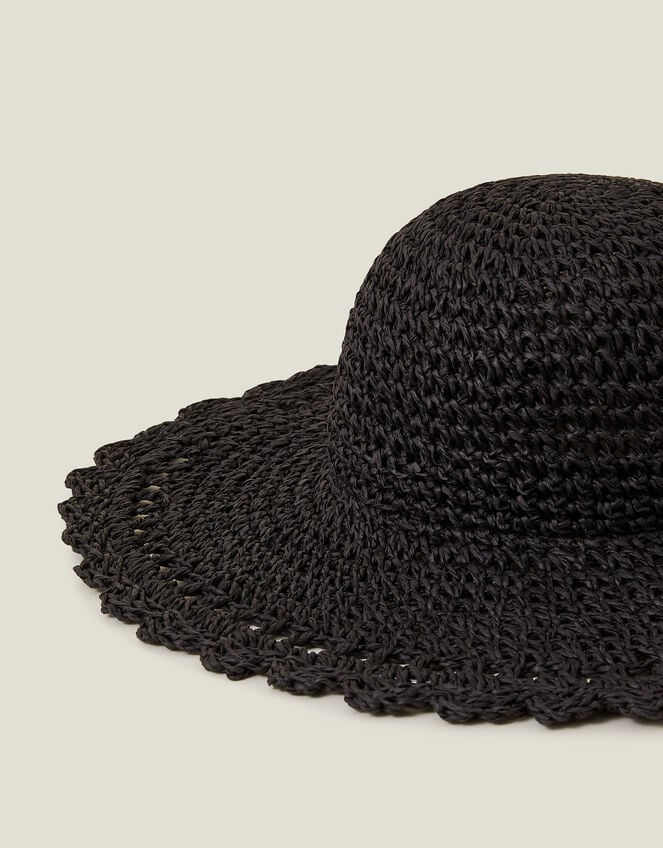 Scallop Floppy Straw Sun Hat, , large