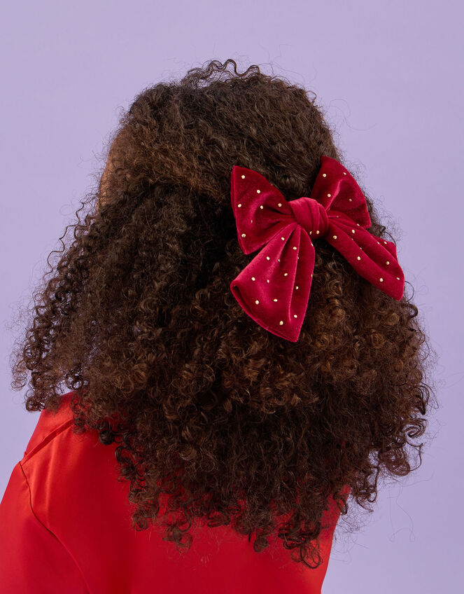 Girls Velvet Bow Hair Clip, , large