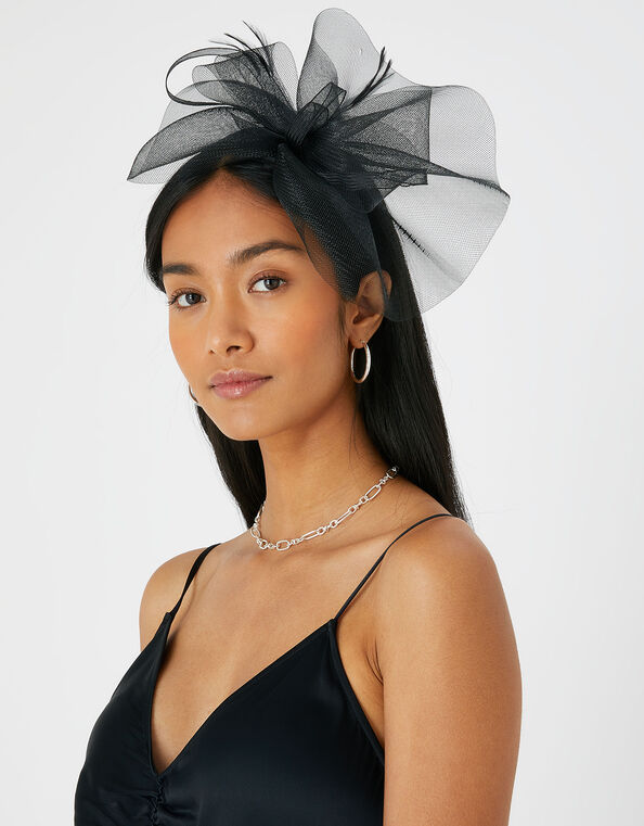 Mia Oversized Bow Fascinator, Black (BLACK), large