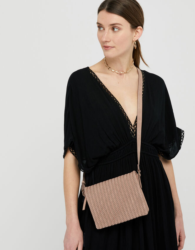 Nora Leather Woven Front Cross-Body Bag, , large