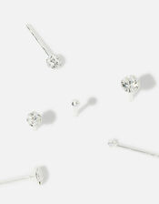Sterling Silver Pave Ball Stud Earring Set, , large