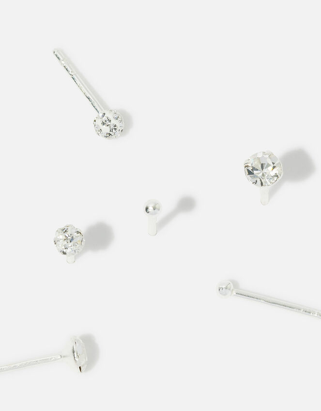 Sterling Silver Pave Ball Stud Earring Set, , large