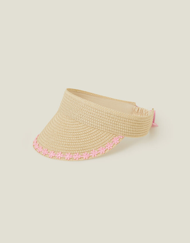 Girls Floral Trim Visor, Natural (NATURAL), large