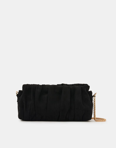 Ruched Faux Suede Clutch Bag, Black (BLACK), large