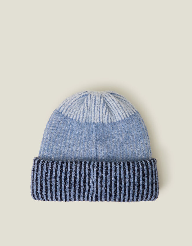 Colour Block Ribbed Knit Beanie Hat, , large