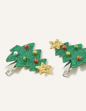 Girls Christmas Tree Hair Clips Set of Two, , large