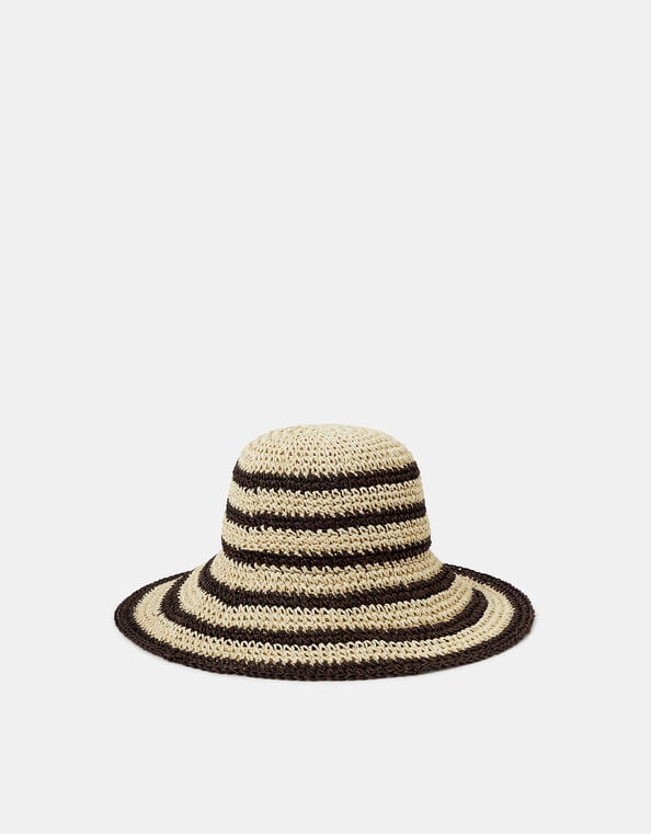 Stripe Raffia Bucket Hat, , large