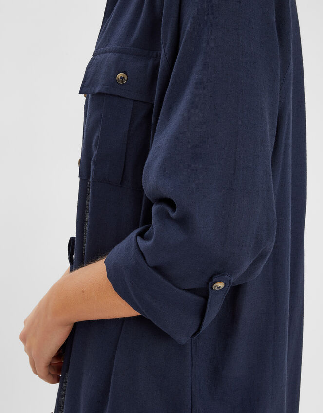 Long Sleeve Beach Cover Up Shirt, Blue (NAVY), large