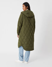 Long Diamond Puffer Coat, Green (KHAKI), large