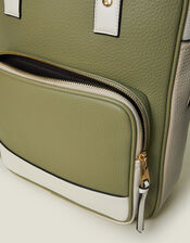 Two-Tone Top Handle Faux Leather Backpack, , large