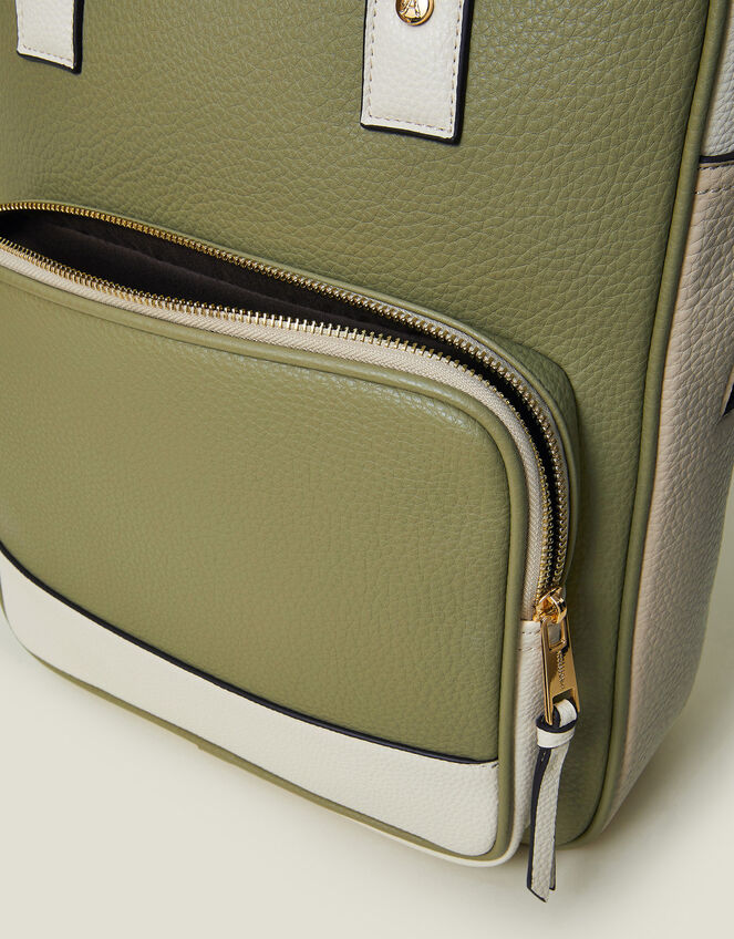 Two-Tone Top Handle Faux Leather Backpack, , large