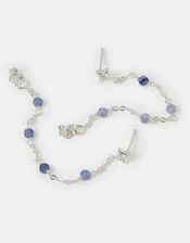 Sterling Silver-Plated Blue Quartz Chain Stud Earrings, , large