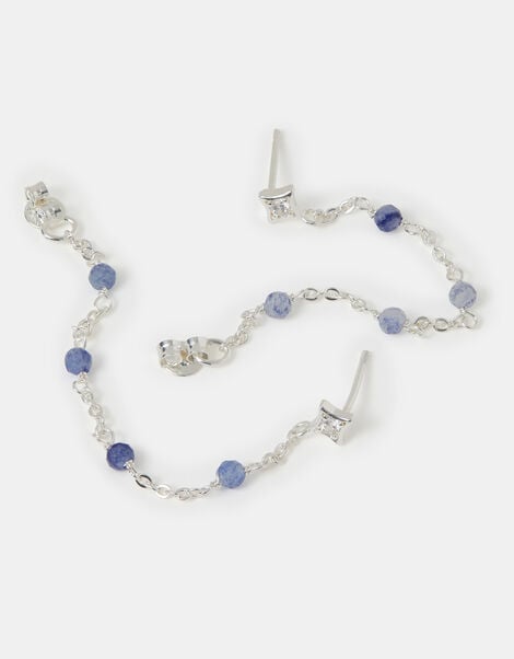 Sterling Silver-Plated Blue Quartz Chain Stud Earrings, , large