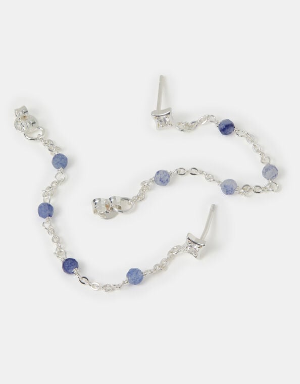 Sterling Silver-Plated Blue Quartz Chain Stud Earrings, , large