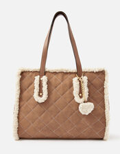Faux Shearling Quilted Tote, , large