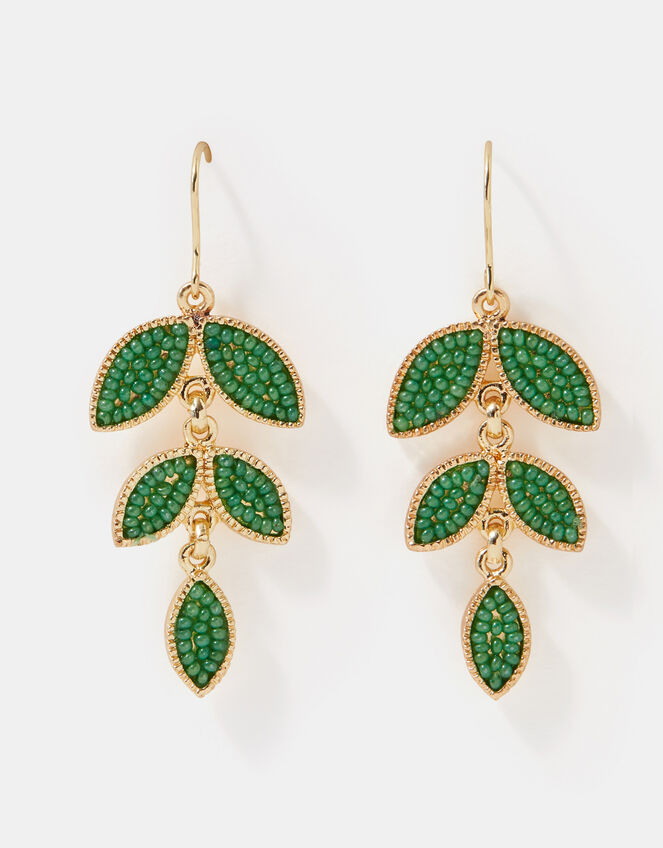 Beaded Leaf Drop Earrings, , large
