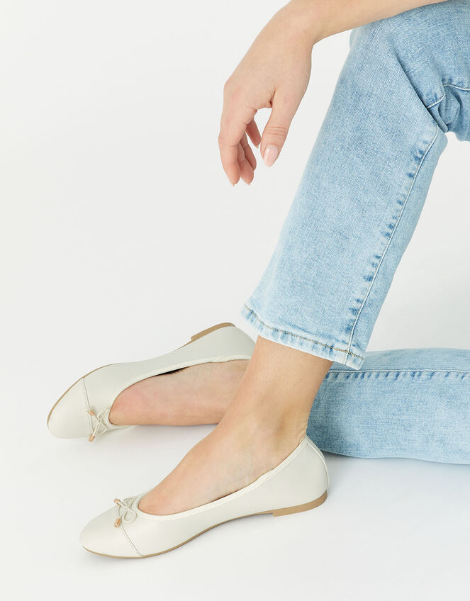 Toe Cap Bow Ballerina Flats, Ivory (IVORY), large