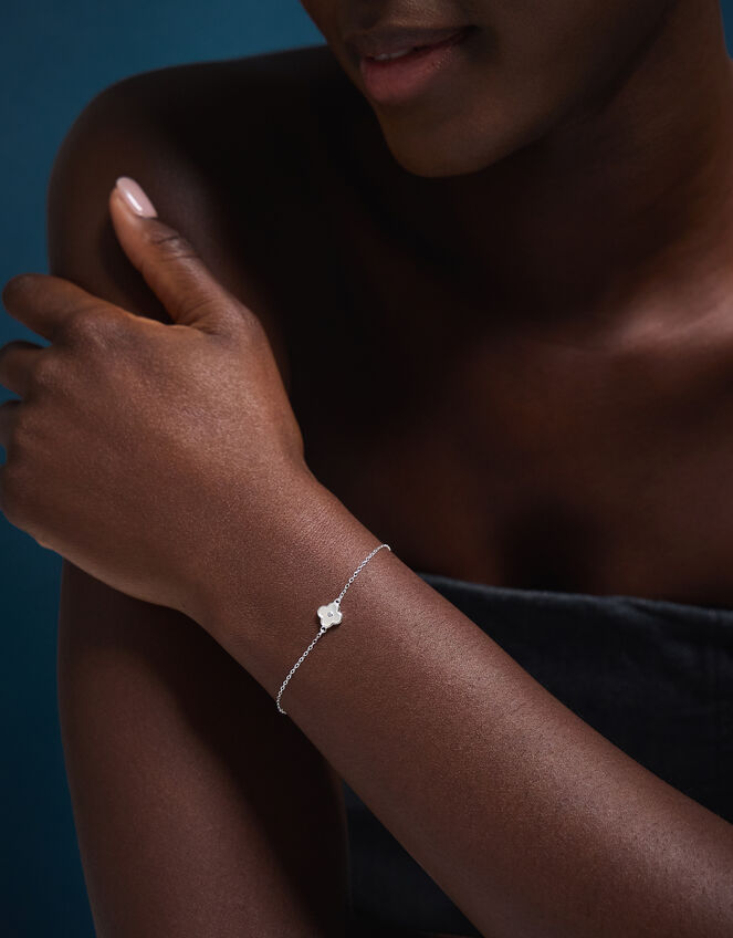 Sterling Silver Mother of Pearl Clover Bracelet, , large