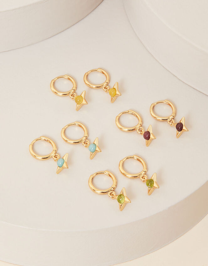 14ct Gold-Plated Birthstone Huggie Hoops, Multi (BRIGHTS-MULTI), large