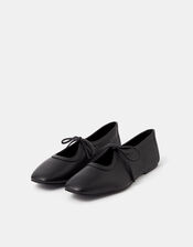 Tie Leather Ballet Flats, Black (BLACK), large