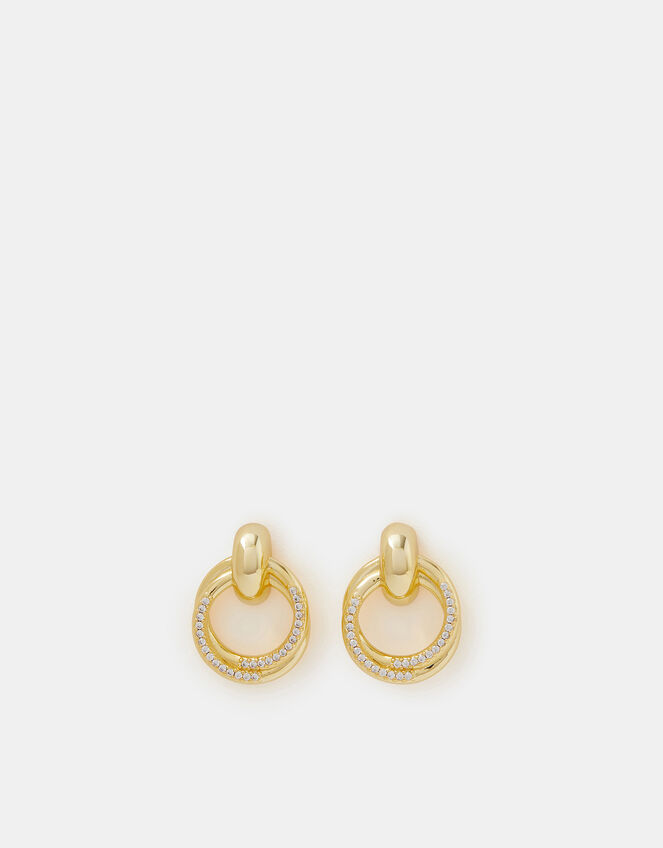 14ct Gold-Plated Diamanté Doorknocker Drop Earrings, , large