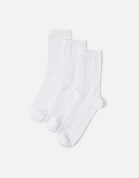 Bamboo Ankle Sock Set of Three White, White (WHITE), large