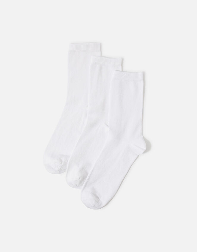 Bamboo Ankle Sock Set of Three, White (WHITE), large