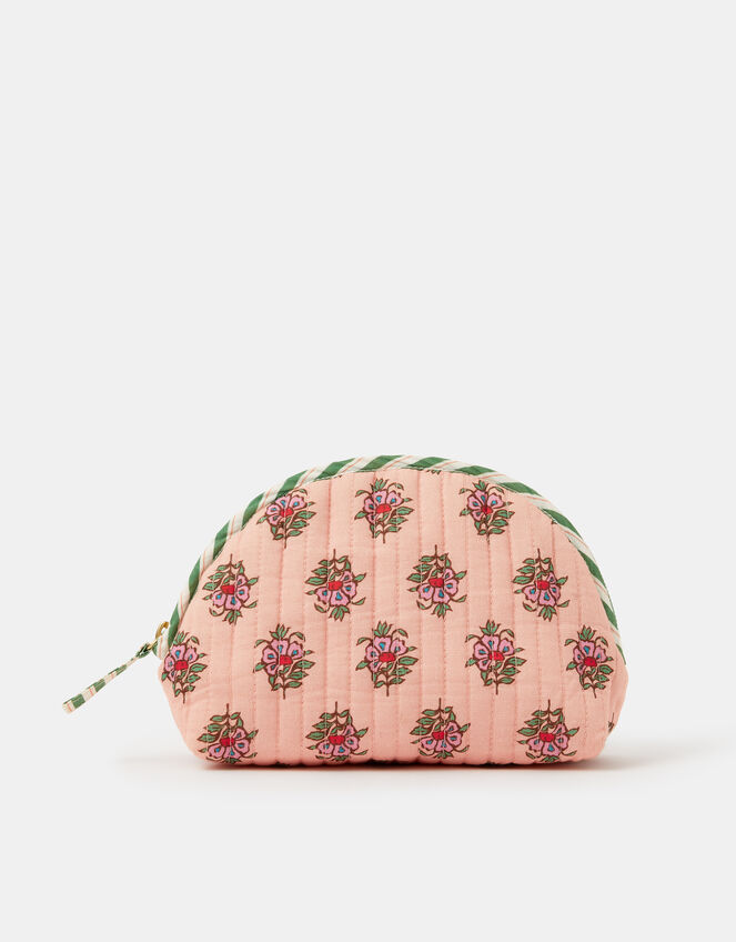 Floral Print Quilted Makeup Bag, , large