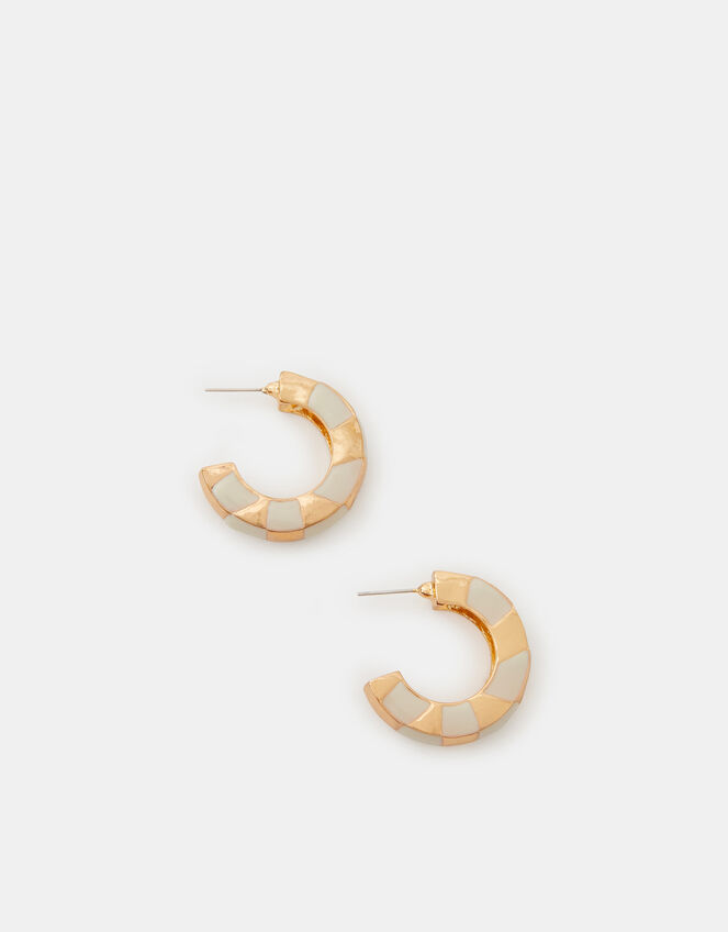 Enamel Check Chunky Hoop Earrings, , large