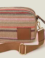 Small Stripe Raffia Cross-Body Bag, , large