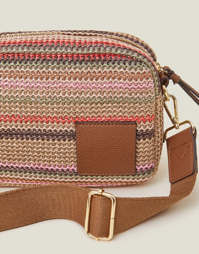 Small Stripe Raffia Cross-Body Bag, , large