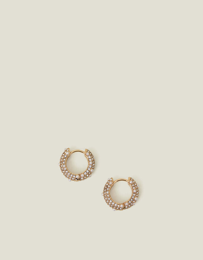 Pearl and Crystal Encrusted Hoops, , large
