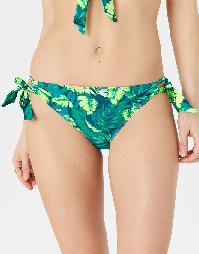 Leaf Print Tie Side Bikini Briefs, Green (GREEN), large