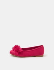 Corsage Satin Ballet Flats, Red (RED), large
