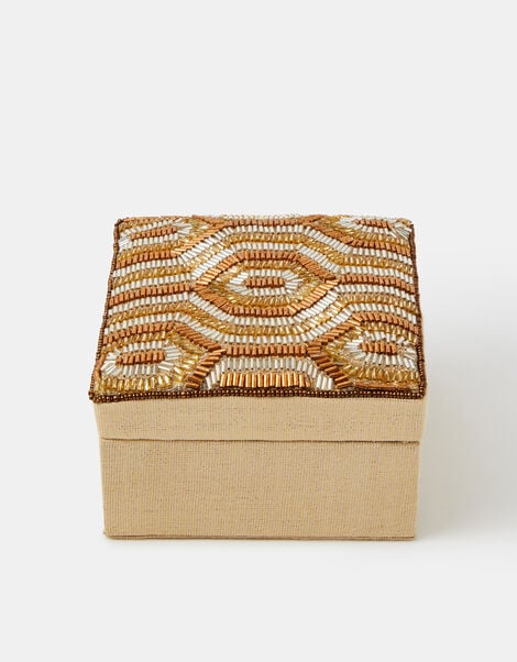 Geometric Beaded Square Jewellery Box, , large