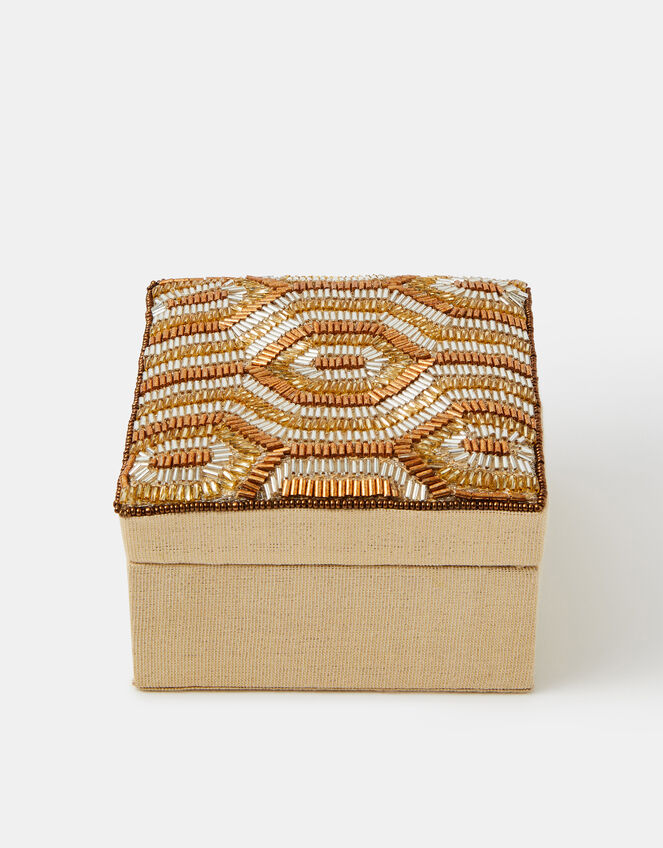 Geometric Beaded Square Jewellery Box, , large