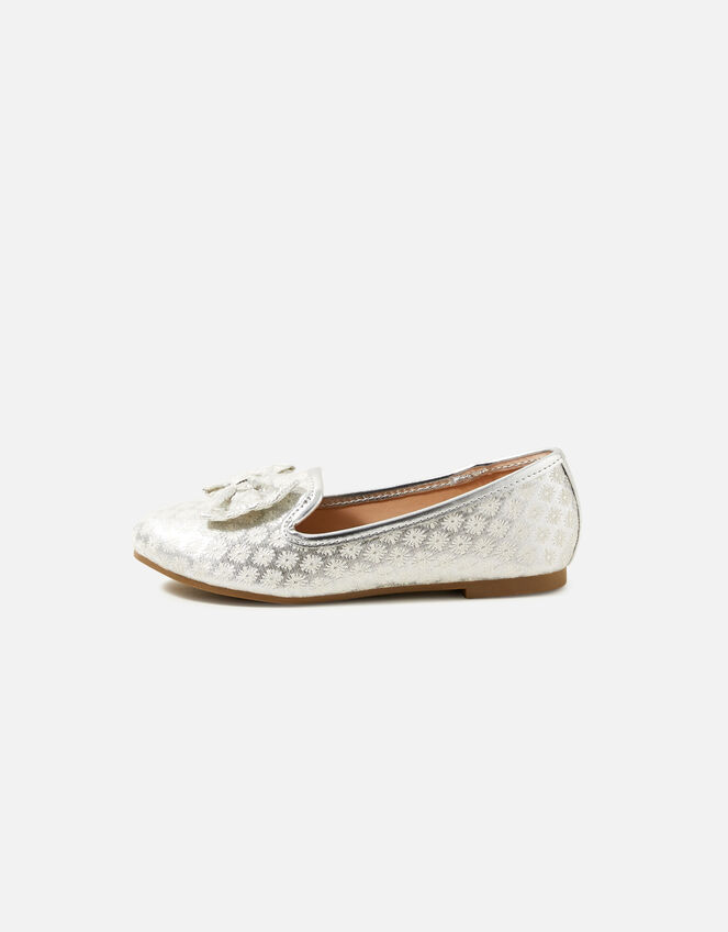 Girls Jacquard Bow Slipper Shoes, Ivory (IVORY), large