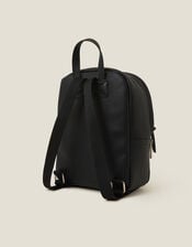 Small Plain Faux Leather Backpack, Black (BLACK), large