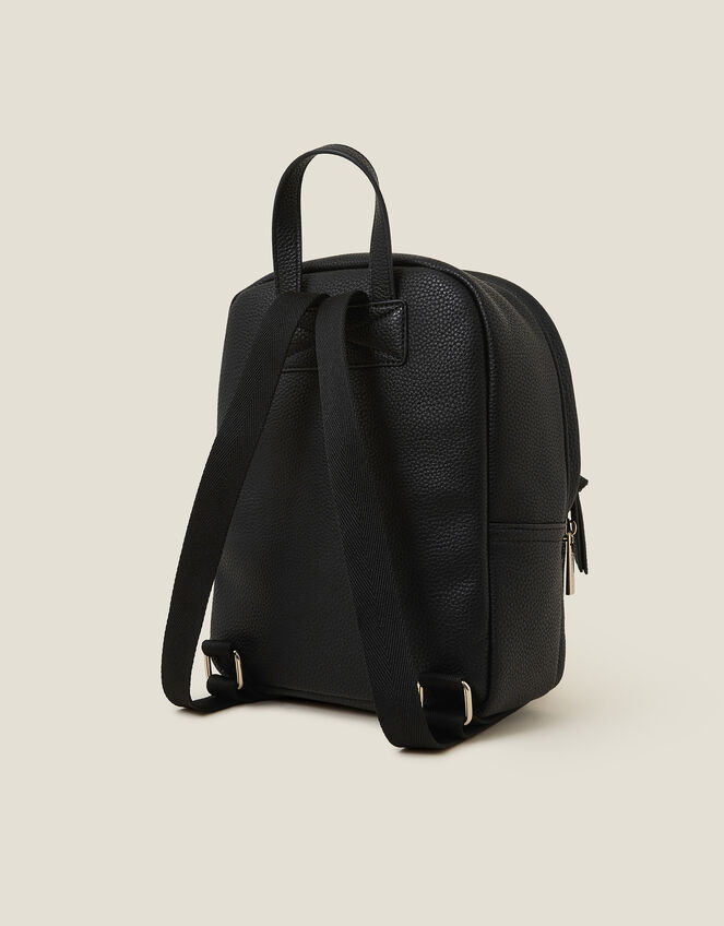 Small Plain Faux Leather Backpack, Black (BLACK), large