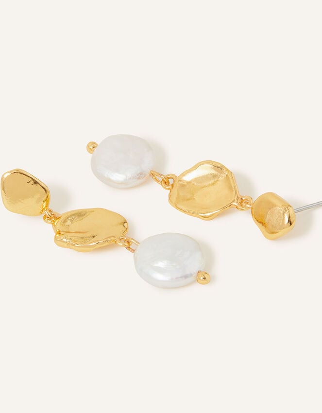 14ct Gold-Plated Pearl Drop Earrings, , large