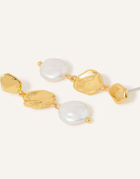 14ct Gold-Plated Pearl Drop Earrings, , large