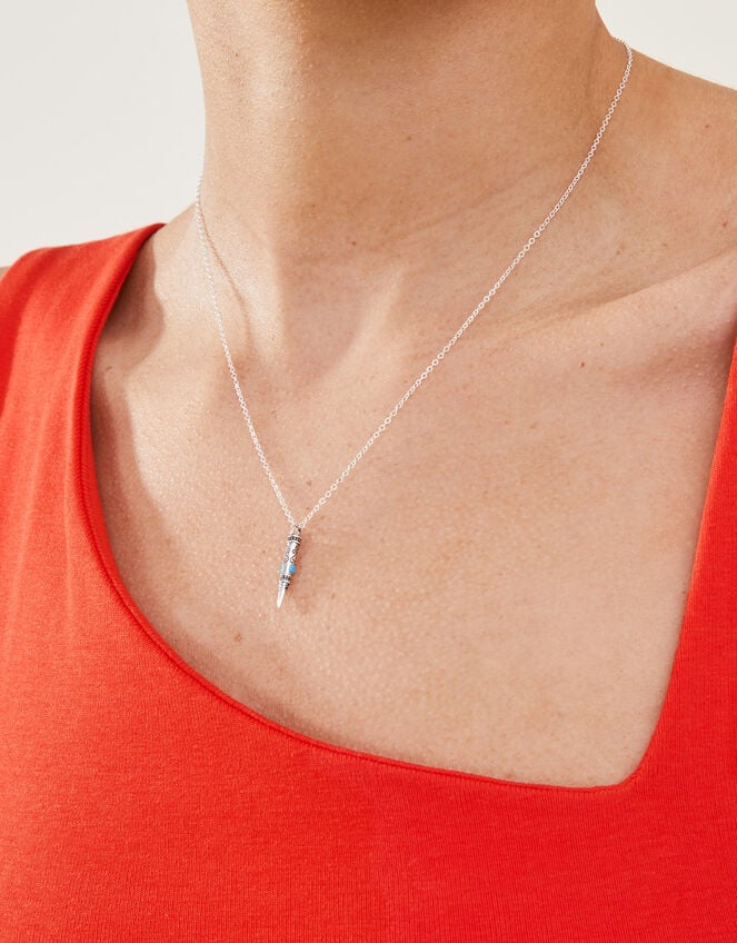 Sterling Silver Spike Pendant Necklace, , large