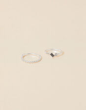 Sparkle Gem and Textured Ring Set of Two, Silver (SILVER), large