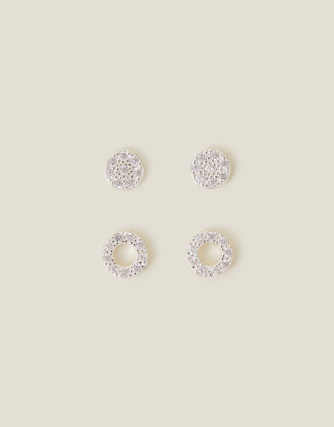 2-Pack Sterling Silver-Plated Sparkle Circle Studs, , large
